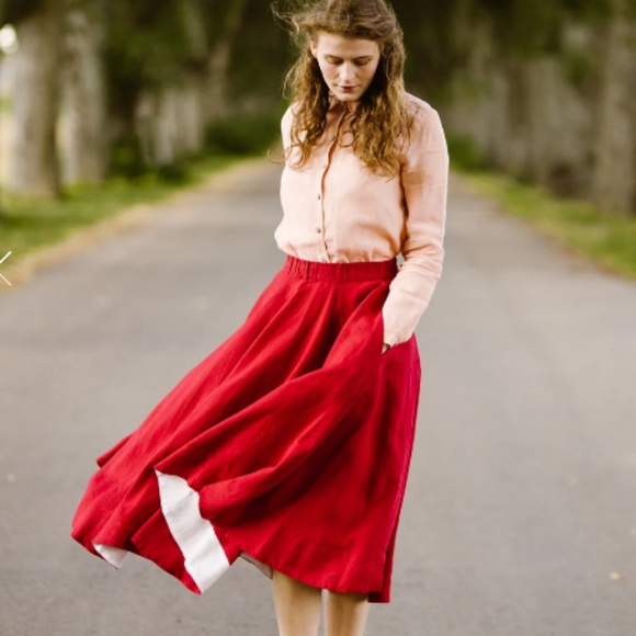 Son de Flor Dresses & Skirts - Son de Flor - Red Linen Skirt